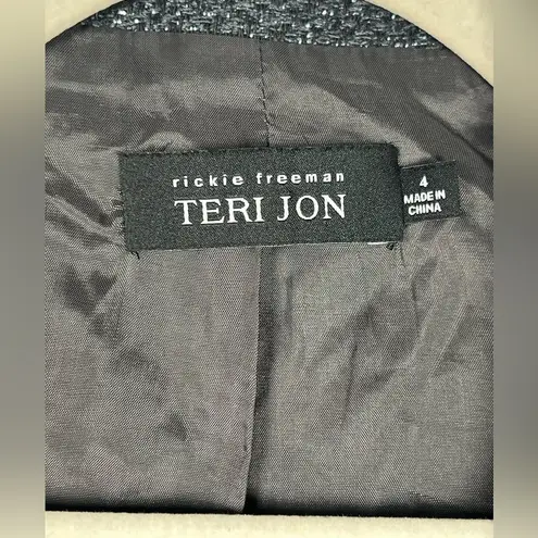 Rickie Freeman For Teri Jon Black Metallic Wool Blend Beaded Jacket Women’s Sz 4 Silver