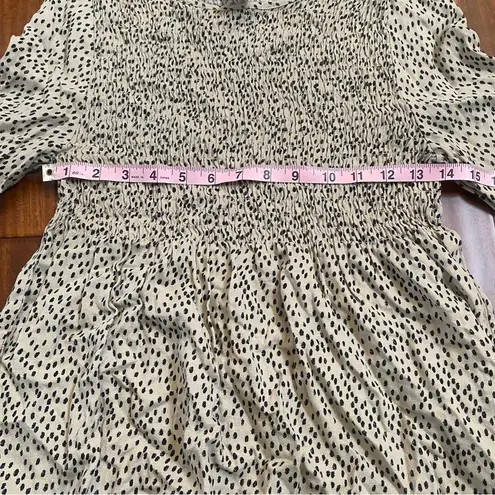 Urban Romantics Blouse Women Medium Cream Black Dotted Smock Long Sleeve Animal