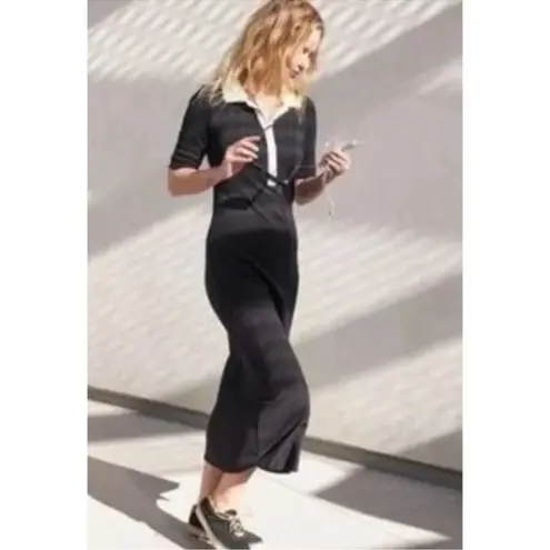 AYR The Scout Dress Black Cream Seashell Collar Midi Pima Cotton Sz M