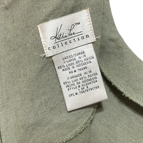 Kathie Lee Collection VTG Y2K Linen Blend Shift Dress XL Sage Green Minimalist