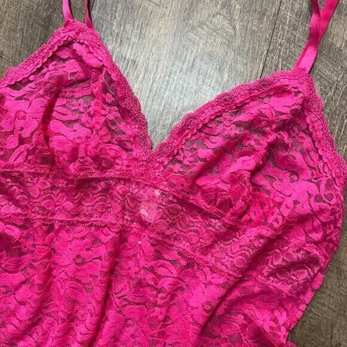 2000s Y2k Gilligan Hot PInk Babydoll Lace Mesh Sheer Mini Slip/Cami Womens M Size M