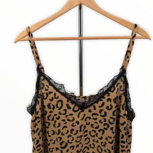 Vixbe Leopard Print Spaghetti Strap Lace Trim Cami size XL Brown