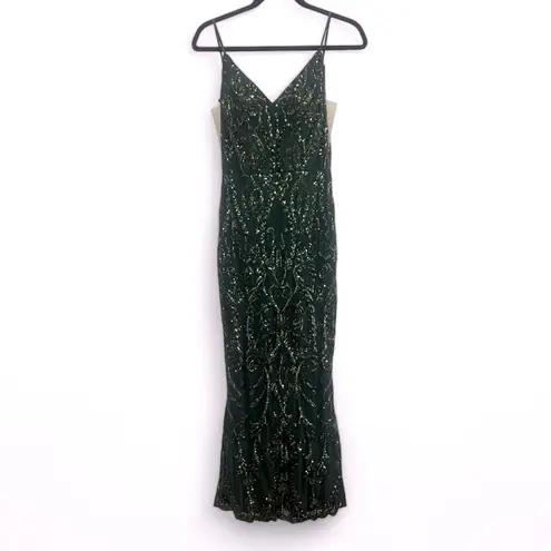 Amelia Couture Emerald Green Sequined Mermaid Dress with lace up back size 2