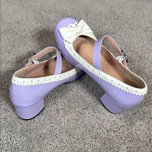 Women’s Purple Chunky Heel Mary Jane Pumps Cute Bow & Hearts Round Toe Size 6 Purple