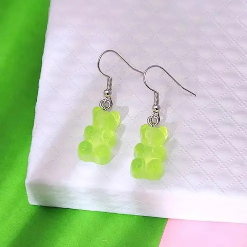 🆕Green Candy Gummy Bear Dangle Earrings Green