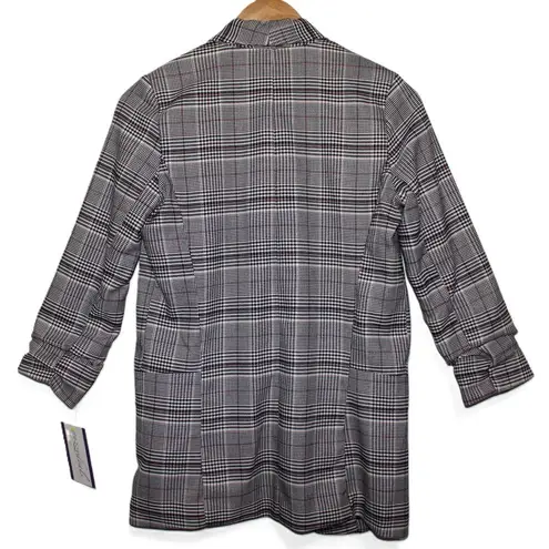 Candie's NWT Womens Oversized Blazer Black Plum Purple Plaid Long Sleeve Size XS