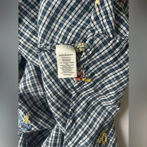 Sundance Women’s Seaside Gardens Blue Plaid Check Floral Ruffle Top