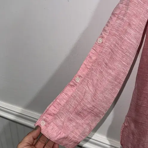 Lafayette 148 shirt linen tencel blend small long sleeve button down blouse Pink