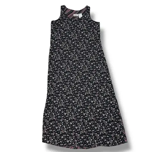 Vintage 90s Y2K Kathie Lee Floral Sleeveless Shift Maxi Dress Black Pink Medium