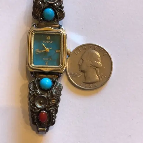 STC Sterling USA Native Red Turquoise & Silver Vintage Watch