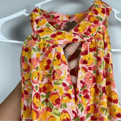 Beautiful NEW Orange Floral Mini Dress Halter‎ Small Side Zip Retro, Size Small