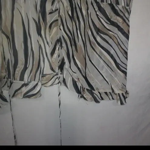 Elementz  1X Tigress Sheer Over Blouse Tie Front Top Plus in Black Bronze Silver