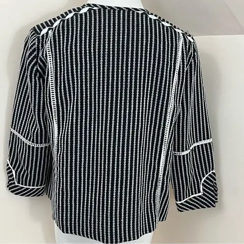 Rafaella  Mixed Prjnt Black White Pink Open Cropped Blazer Jacket PS