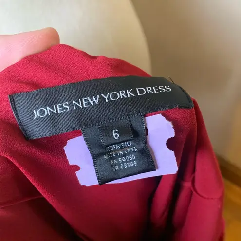 Jones New York 90s Y2K Red Silk Midi Dress Cowl Neck Asymmetrical Formal Wedding