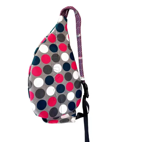 KAVU Rope Sling Bag Polka Dot Gray Pink Teal Shoulder Backpack Purse 0100460
