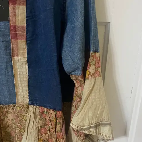 Young Threads Patchwork Denim Cardigan - Blue, Cream, and Red