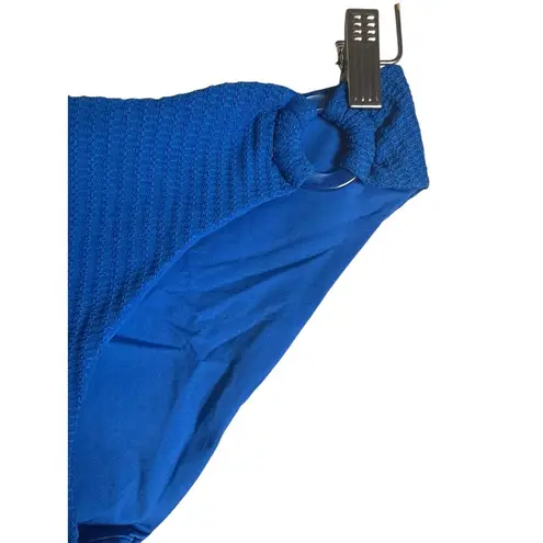 BECCA by Rebecca virtue BECCA Blue Gracie O-Ring Sides Ribbed Hipster Bikini Swimsuit Bottoms Size Large