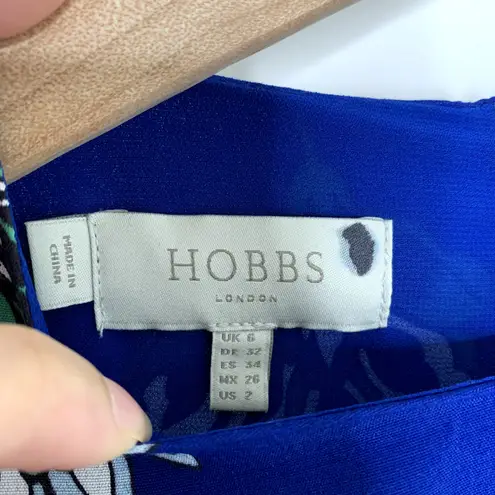 Hobbs London Marietta Midi Dress Blue Floral Womens Size US 2 AZURE APPLE GRN