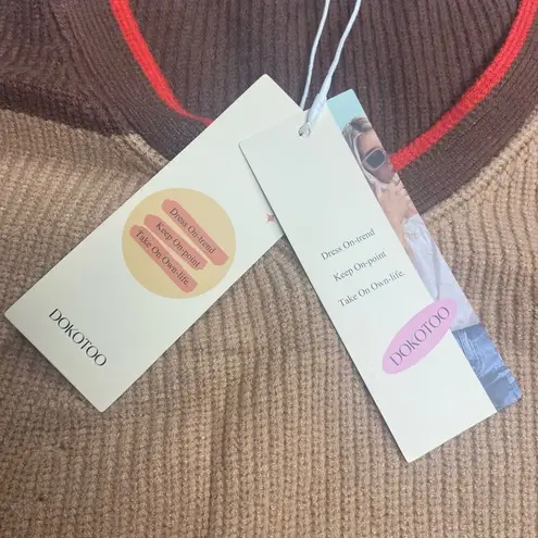 DOKOTOO Women’s Sweater Vest Size 2XL Brown Tan and Red V Neck Cap Sleeves