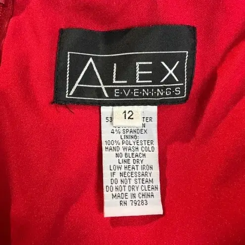 Alex Evenings Gown Dress 12 Red Taffeta Off the Shoulder Formal Cocktail Sheath