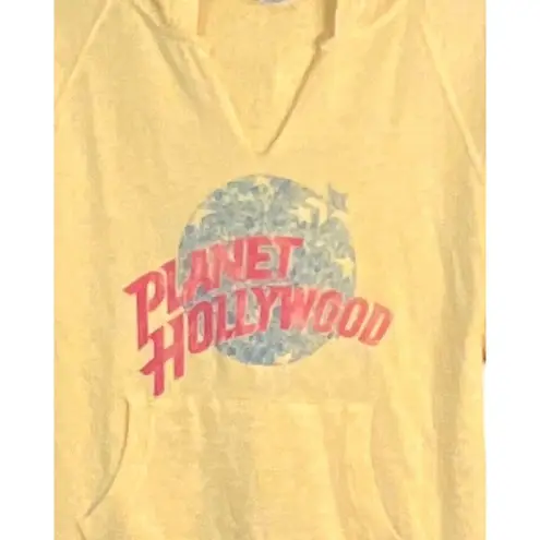 Planet Hollywood  Top Womens Size Large Yellow Pullover Hoodie Pocket Long Sleev