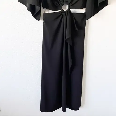 Bardot Kimono Sleeve Cut out V-Neck Skirt Midi Dress in Black