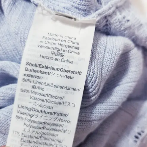 Point Sur Light Blue Linen Blend Knit Maxi Dress Sleeveless Drawstrings Size M