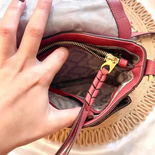 Oryany Mauve Pink Pebbled Leather Tassel Crossbody Bag