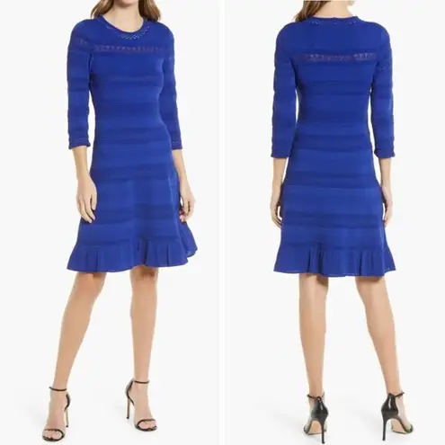 Eliza J New! Textured Fit & Flare Dress sweater knit in Cobalt blue, size L