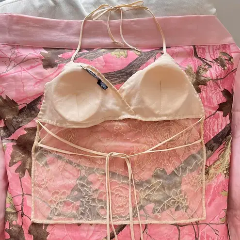 Passports True vintage 90s y2k cream beaded backless halter top