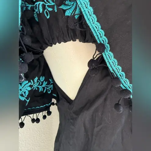 Southern Stitch Paisley Blue & Black Off the Shoulder Dress, Pockets, Size Small