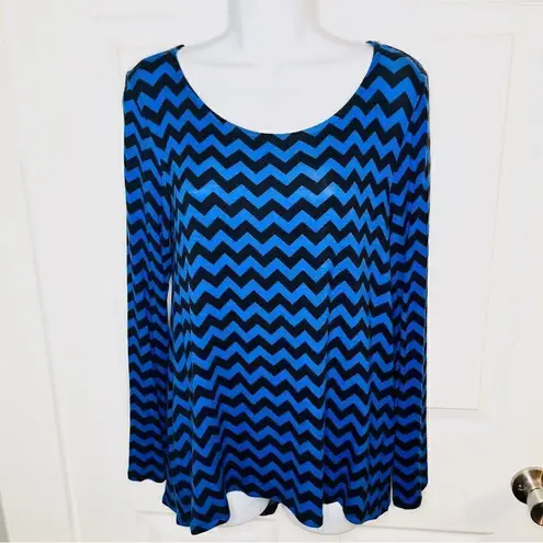 Shanley Chevron Mesh Back Casual Long Sleeve Top Hi Lo Hem Royal Blue Black M Size M