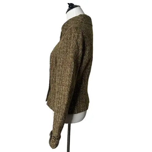 J. McLaughlin  Woven Blazer Women Size 10‎ Tweed Boucle Brown Button Front Jacket