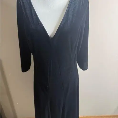 Coldwater Creek Black velour Sheath Dress Plunge Neck 3/4 Sleeve