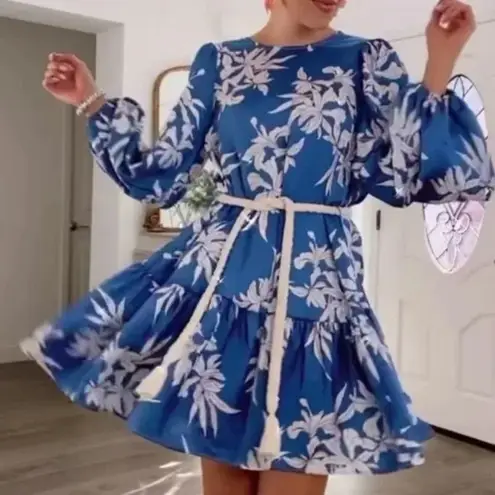 Alexis x Target Satin Floral Rope Belt Mini Dress Blue & White Blogger Fave