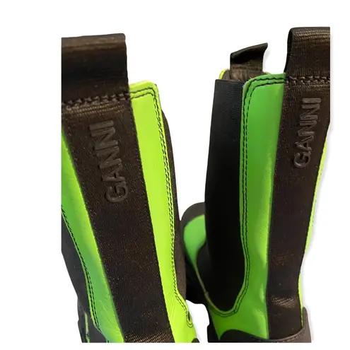 Ganni Calf Leather Mid Chelsea Boot Neon Lime Green Chunky Lug Sole 39