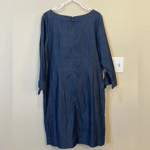 Talbots  Denim Cowboy Dress Size 12 Blue Shift Knot Sleeve Casual Church Western