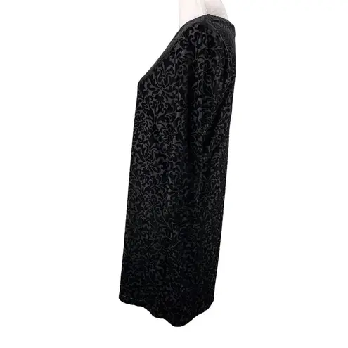 Adrienne Vittadini Dress Black Large Embossed Velvet 3/4 Sleeves Back Zip