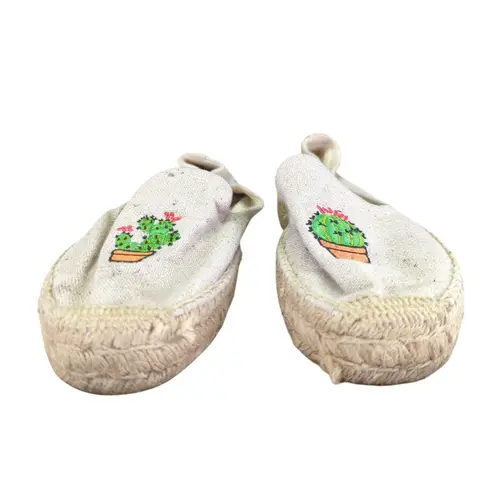 Soludos Women's Canvas Espadrille Flats Cactus Embroidery 8.5 Casual Southwest