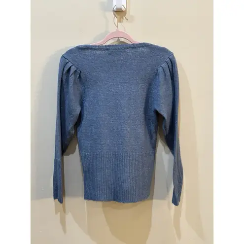 Bishop and Young Blue V Neck Puff Sleeve Sweater Size Small Pullover