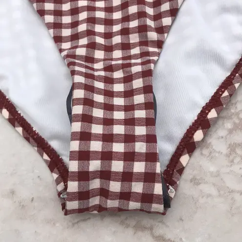 Topshop White and Brown Gingham Cheeky  Bikini Swim Bottoms