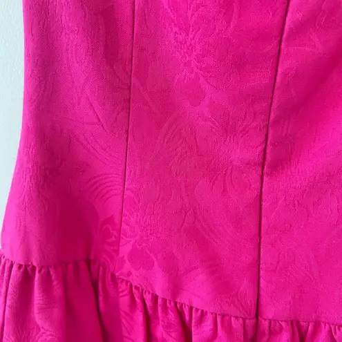 Vintage AJ Bari Hot Pink Cocktail Party Mini Dress size‎ 6 Black Trim Strapless