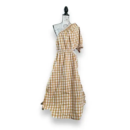 Who What Wear New  One Shoulder Cut Out Midi Summer Dress Gingham Honey Mustard 2X