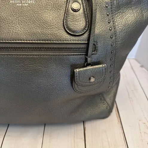 Henri Bendel Silver Leather Soft Studded Double Handles Tote 16.5x9x6” EUC*