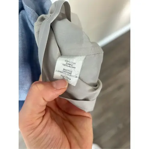 J. Crew Womens Sheath Linen Dress Round Neck Lined Cap Sleeves Ribbon Waist Sz 4 Blue