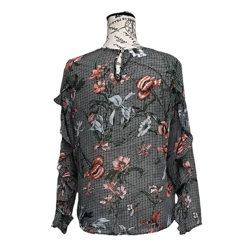 PATPRIMO Floral Sheer Blouse Goth Grunge Moto Biker Dark Coquette Cottegecore M Black Size M