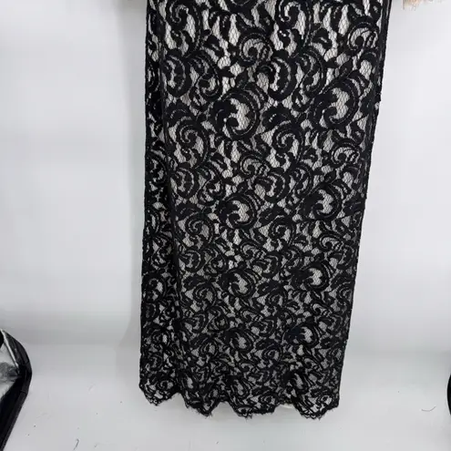 Tadashi Shoji Formal Long Gown Dress Womens 14 Black Cream Lace Belt