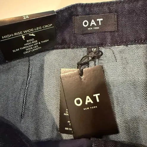 Oat New York NWT HighRise Wide Leg Crop TieFront Denim Jeans Womens 24 Dark Blue