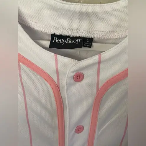 Betty Boop Shirt Womens L Baseball Jersey Novelty Button Down Uniform Top Retro