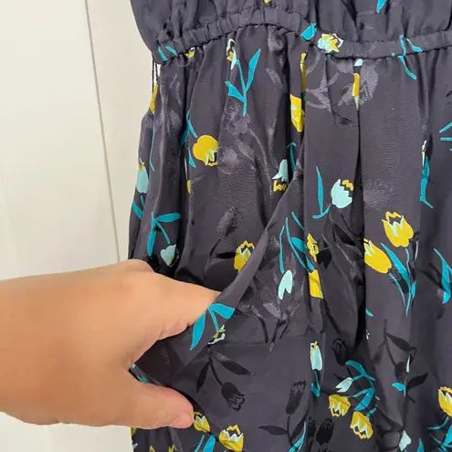 Rebecca Taylor Size 4 Blue, Yellow Silk Tulip Print Beaded Dress with Pockets